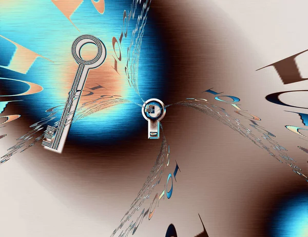密钥和二进制代码通过密钥孔 数据安全 3D渲染 — 图库照片