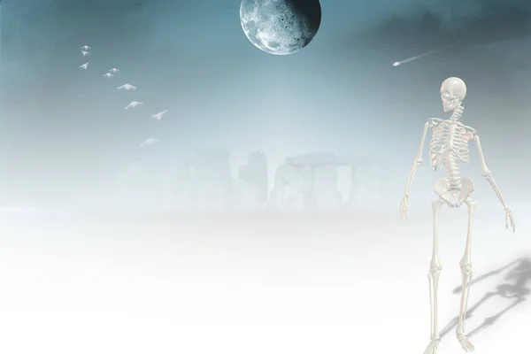 Colorido Ilustración Stonehenge Esqueleto Humano — Foto de Stock