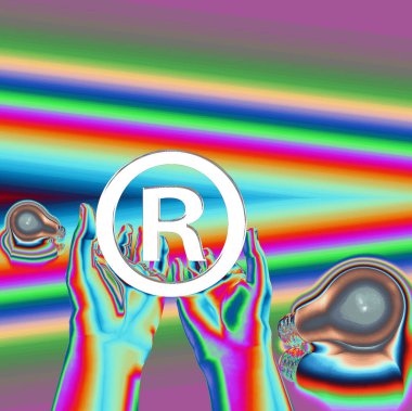 Kayıtlı bir fikir. Ampullü kayıtlı semboller. 3d oluşturma.