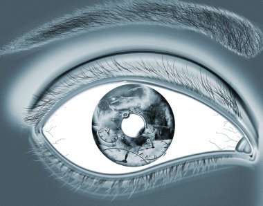 eye lens reflection with green glitter