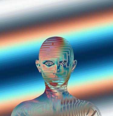 Labirent arka planlı insan kafasının soyut ve canlı kavramsal çizimi