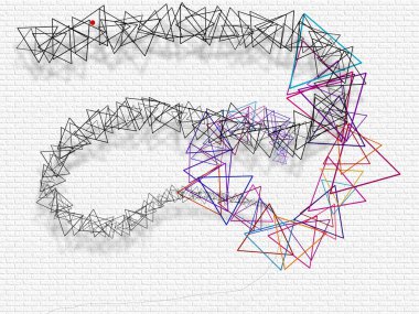 Üçgenlerden oluşan minimum geometrik tasarım. 3d oluşturma.