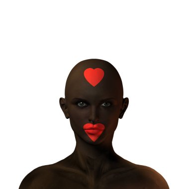 Beyaz arkaplanda üç boyutlu kadın yüzü görüntüsü