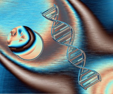 Dünya gezegeni ve DNA ipliği. 3B görüntüleme.