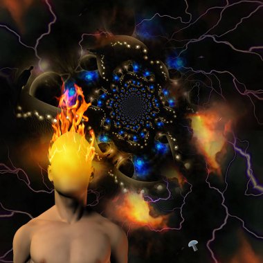 Yanan adam fraktal boyutta... 3D görüntüleme.