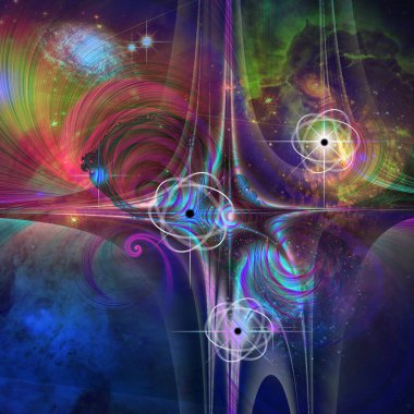 Digital abstract background with hands in space