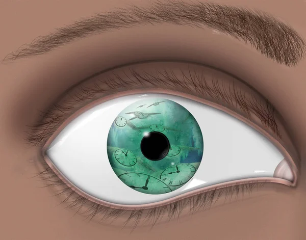 Eye Lens Reflection Green Glitter — Stock Photo, Image