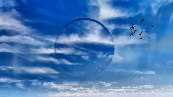 Glass Sphere Birds Sky Rendering — Stock Photo, Image