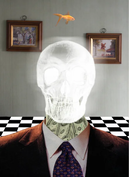 Crâne Cristal Avec Des Dollars Autour Cou Rendu — Photo