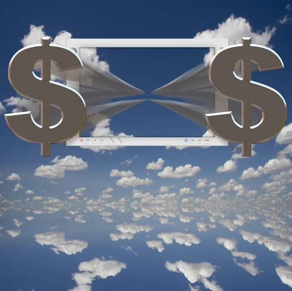 Sinal Dólar Fundo Céu Azul Com Nuvens — Fotografia de Stock