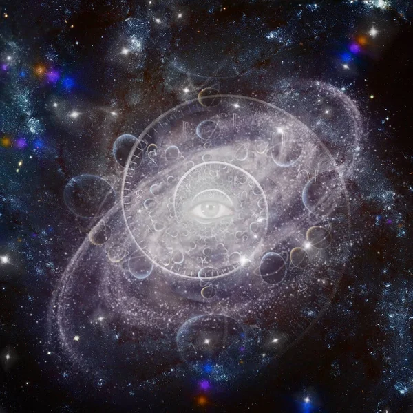 宇宙之眼 太空深处的螺旋形钟表象征着时间的流动 — 图库照片
