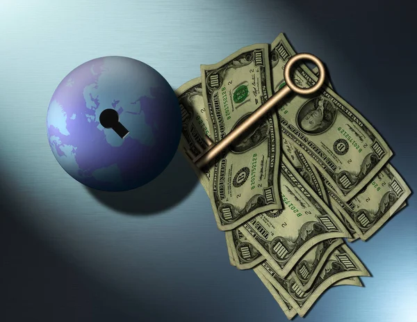 钱是世界的钥匙 3D渲染 — 图库照片