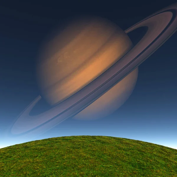 Saturn Space View Grass Landscape — Stock Photo, Image