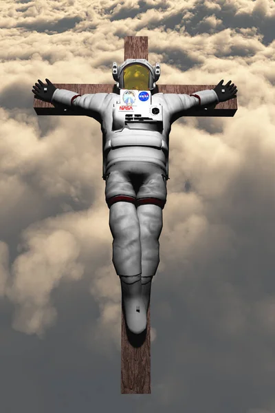 Astronauta Crucificado Cielo Renderizado — Foto de Stock