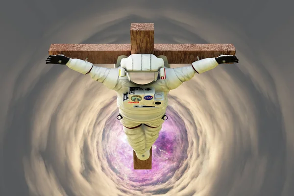 Astronauta Crucificado Num Túnel Nuvens Renderização — Fotografia de Stock