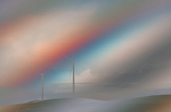 Windturbines Abstracte Kleurrijke Achtergrond Uitzicht — Stockfoto