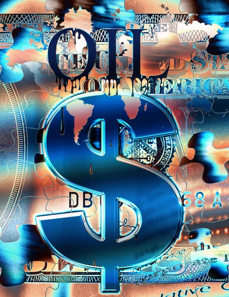 抽象的なカラフルな背景ビュー お金と油の概念上のドル記号 — ストック写真