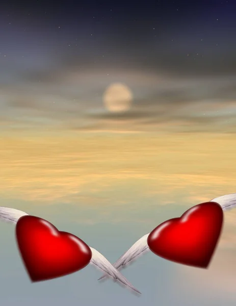 Flying Red Hearts Wings Digital Abstract Background — Stok fotoğraf