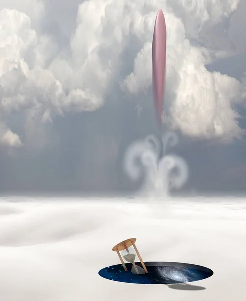 Buitenaards Ruimteschip Surrealistische Planeet Rond Gat Met Uitzicht Het Universum — Stockfoto