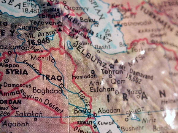 Världskarta Med Fokus Iran Och Irak — Stockfoto