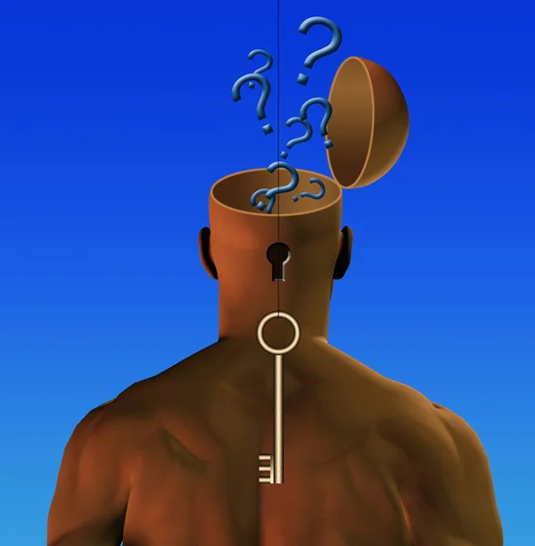 Klucz Umysłu Człowiek Dziurką Klucza Otwartą Głową Renderowanie — Zdjęcie stockowe