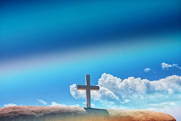 Återgivning Korset Över Himlen Bakgrund — Stockfoto