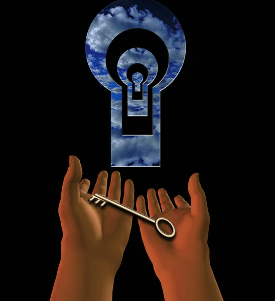 Digital Abstract Background Hands Holding Key Keyhole — Stock fotografie