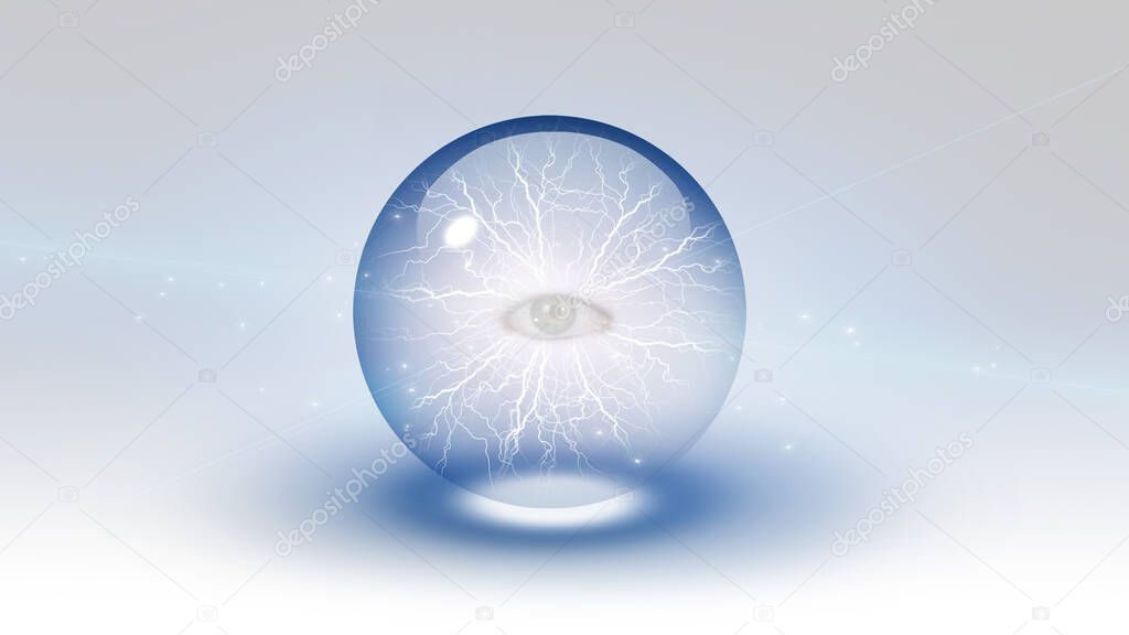 Eye inside bubble. 3d rendering.