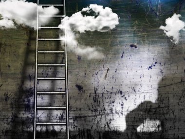 Duvarda merdiven var. arkaplan kavramı.