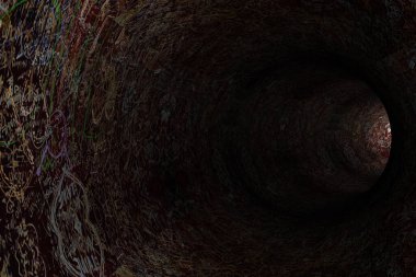 Soyut tünel duvarlarına çizimler. 3d oluşturma.