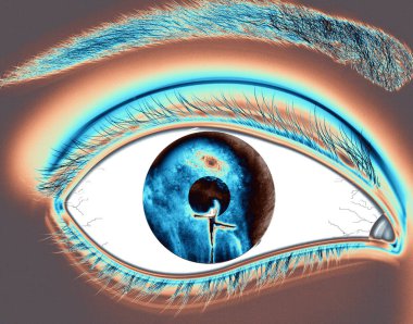 eye lens reflection with green glitter