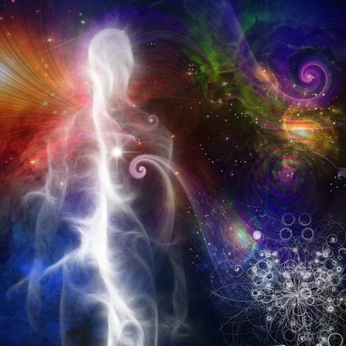 Digital abstract background with hands in space