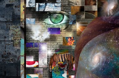 İnsan silueti ve gözleriyle soyut bir arkaplan