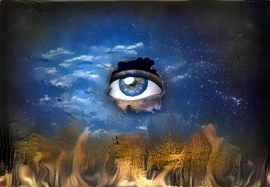 Göz, soyut duvarın çatalından bakar..