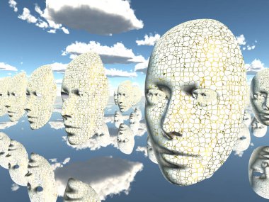 Ruhani yüzleri veya maskeler gerçeküstü sahnede getirin.