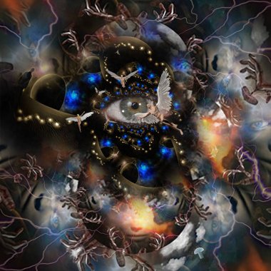 Tanrı 'nın gözü ve melekler. 3d oluşturma.