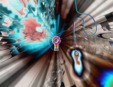 İnternet güvenliği. Anahtar deliği, bilgisayar faresi ve ikili kod. 3d oluşturma.