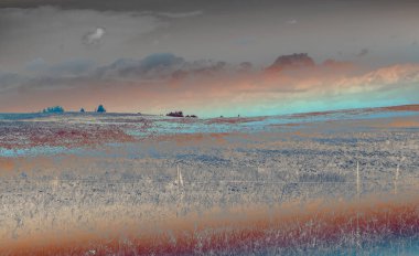 Alan ve bulutlu gökyüzü arkaplanlı manzara