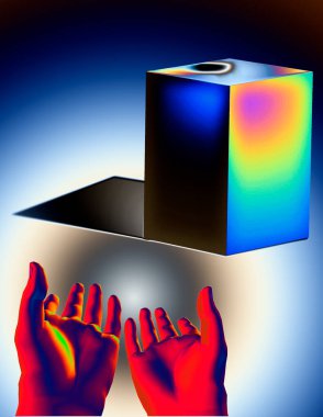 eller ve geometrik şekil renkli parlak ve parlak arkaplan üzerinde