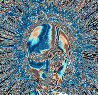 3D resim, insan kafası, gelecekteki bilgisayar grafiği 