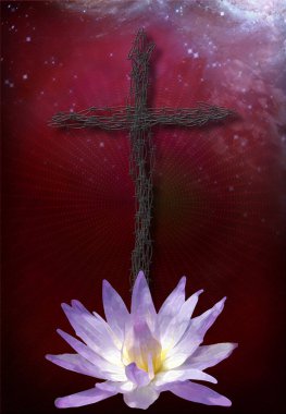 a closeup shot of a praying cross on a wooden surface
