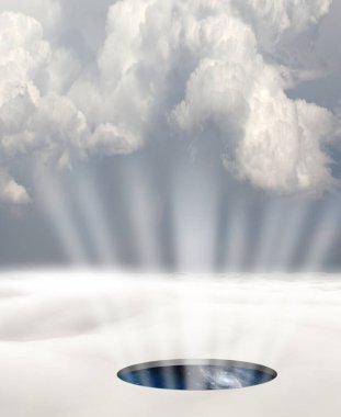 Gerçeküstü bir ortamda galaksiye açılan bir delik. 3d oluşturma.