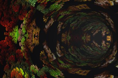 Duvarlarında yaprak benzeri desenler olan soyut bir tünel..