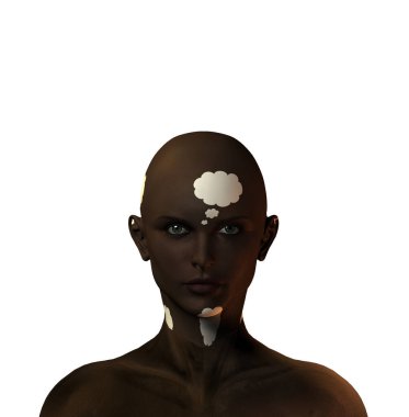 Beyaz arkaplanda üç boyutlu kadın yüzü görüntüsü