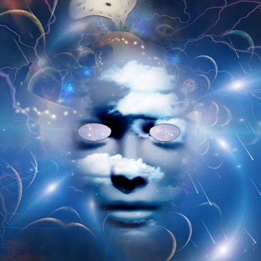 yüzlü sürreal dijital illüstrasyon arka planı 