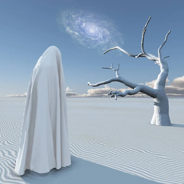 Illustration Fantasy Scene Beautiful Angel Dead Tree — Stock Photo, Image