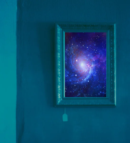 Okno Domu Výhledem Galaxii Mlhoviny — Stock fotografie