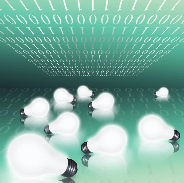 Light Bulbs Binary Code Rendering — Stock Photo, Image