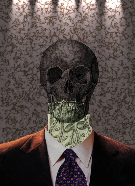 Dinheiro Dólares Fato Negócios Crânio Renderização — Fotografia de Stock