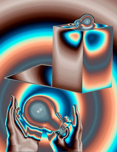 Лампочка Руки Геометрическая Форма Красочном Фоне — стоковое фото